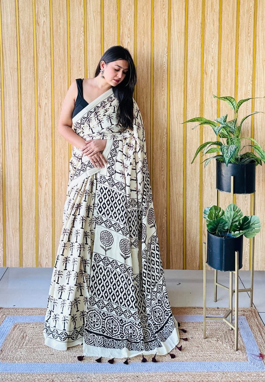 Office Wear Digital Printed Muslin Saree