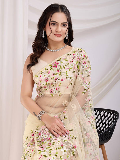Offwhite Designer Soft Net Saree