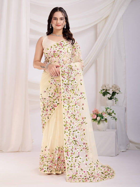 Offwhite Designer Soft Net Saree