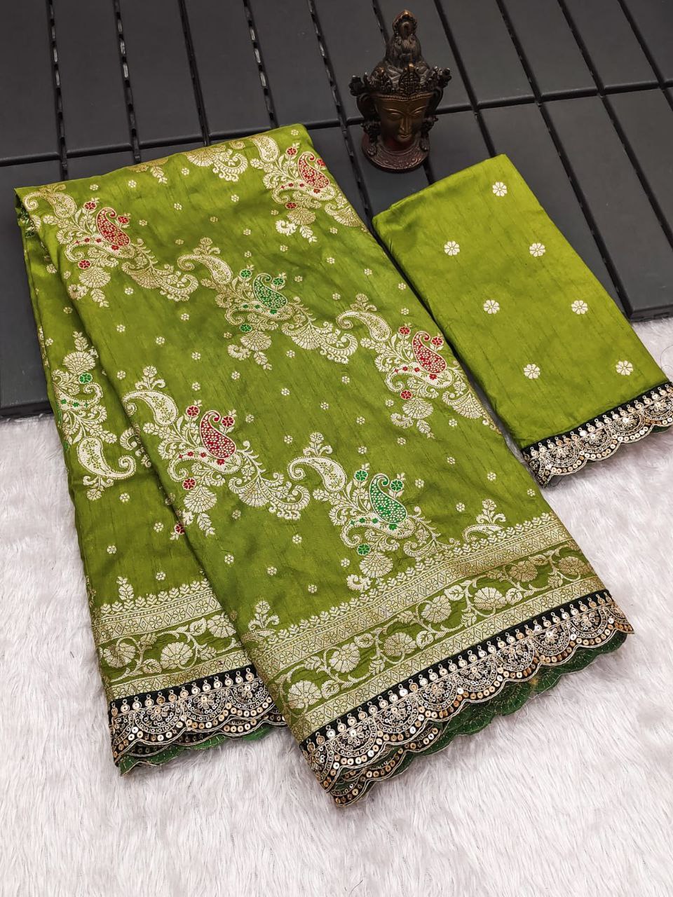 Olive Designer Dola Silk Saree
