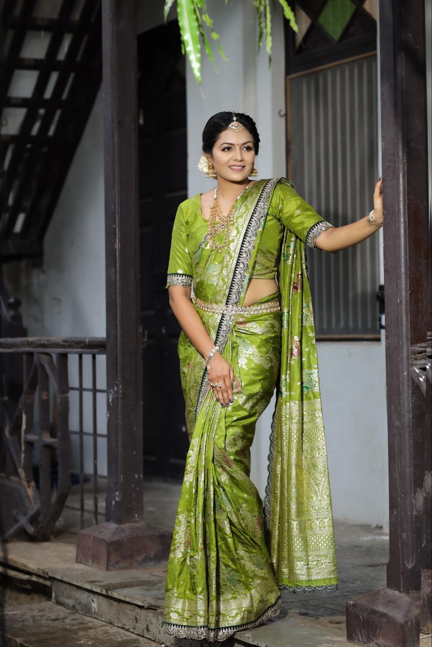 Olive Designer Dola Silk Saree