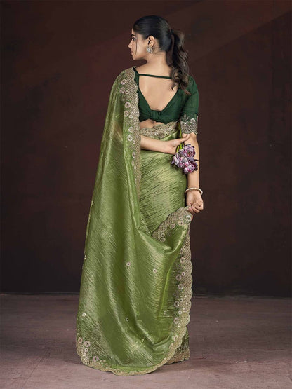 Olive Fancy Gold Crunchy Saree