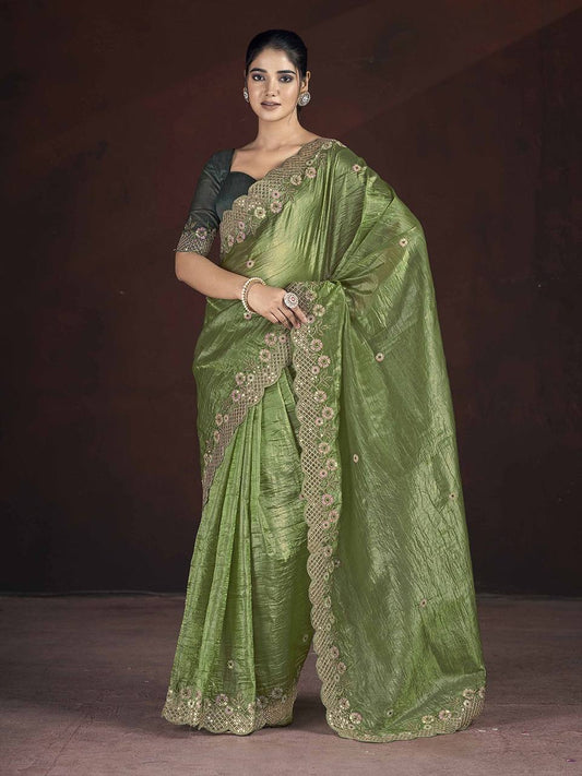 Olive Fancy Gold Crunchy Saree
