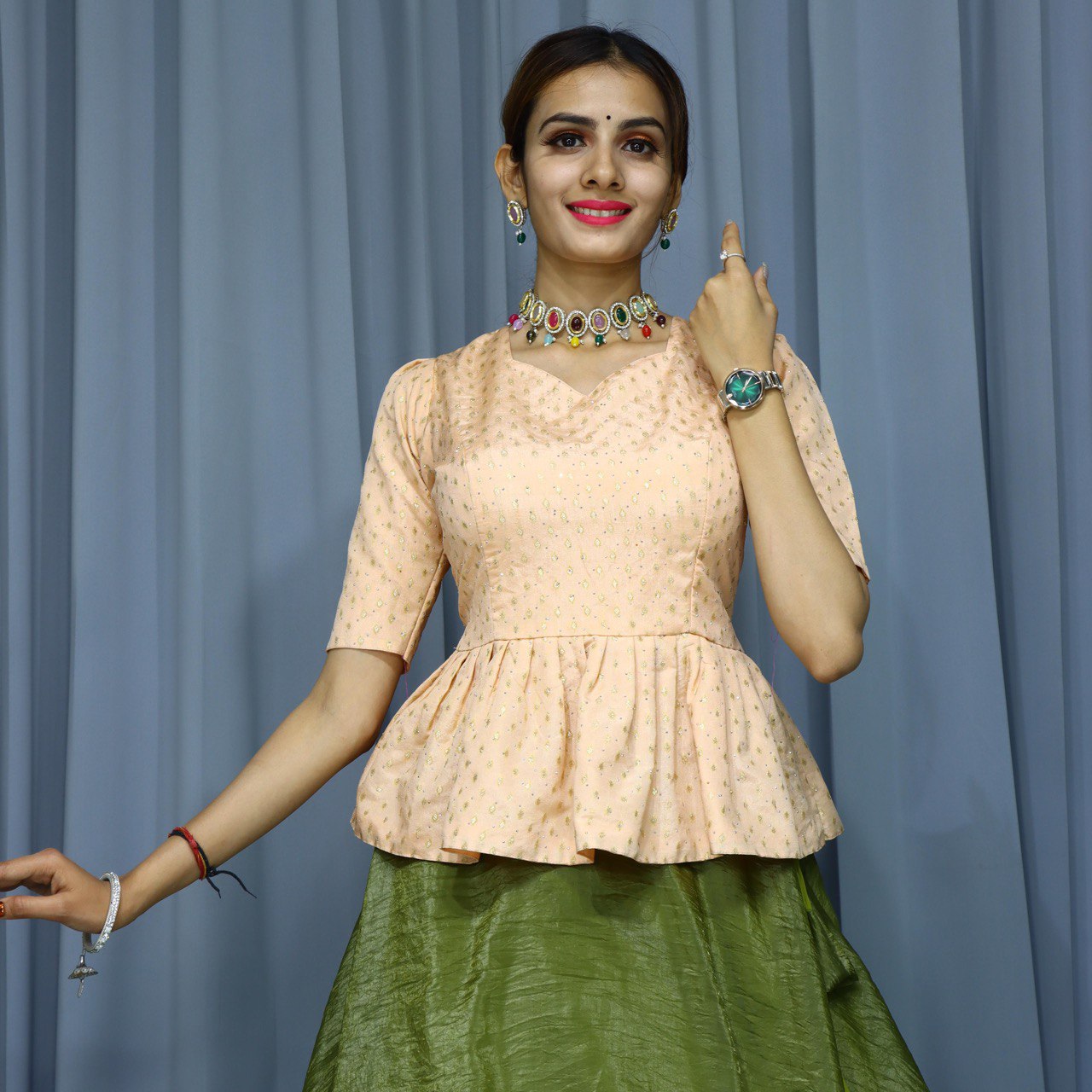 Olive Gold Crush Designer Lehenga