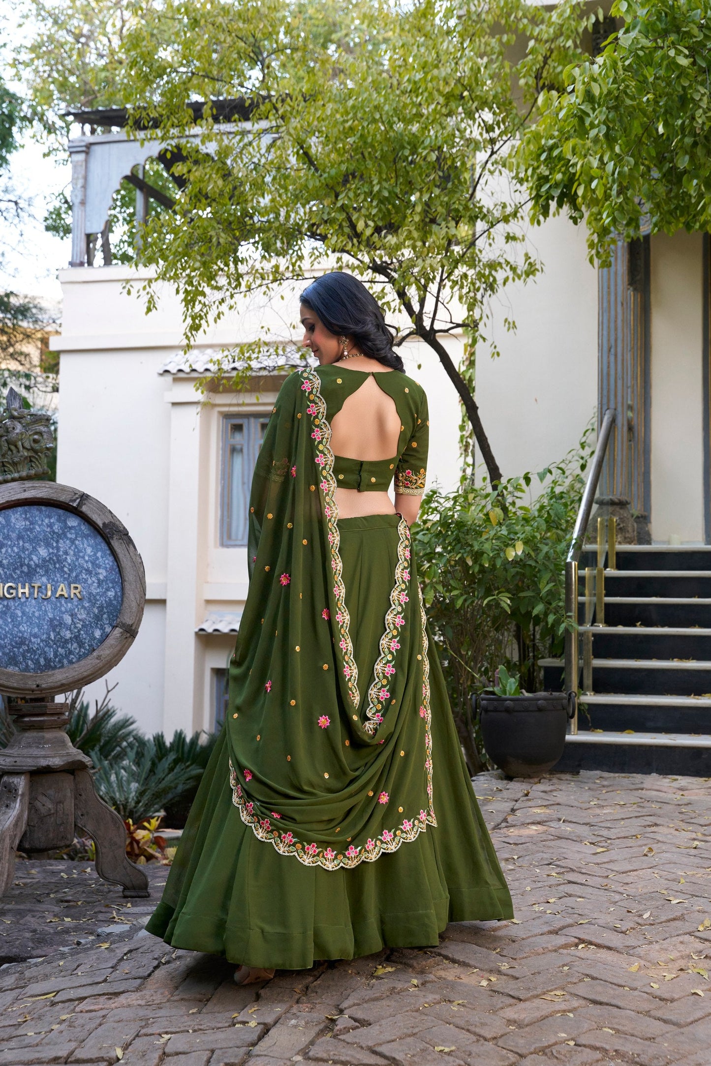 Olive Green Designer Wedding Wear Lehenga