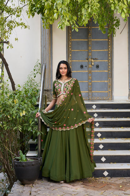 Olive Green Designer Wedding Wear Lehenga