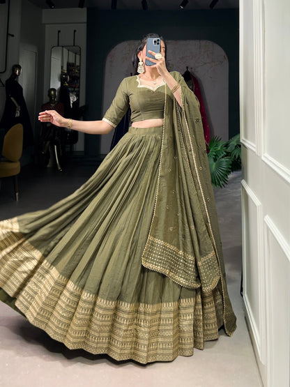 Olive Green Traditional Chanderi Lehenga