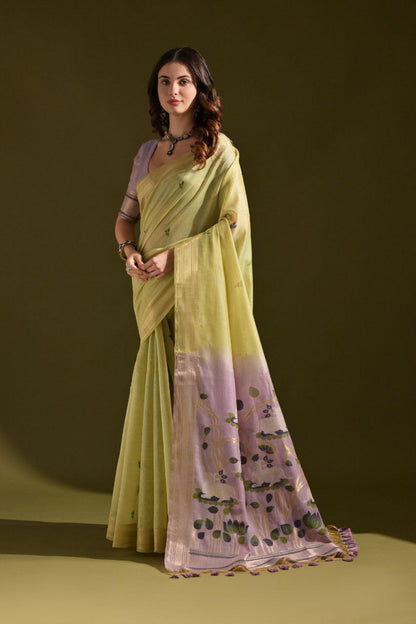 Olive Traditional Muga Cotton Saree