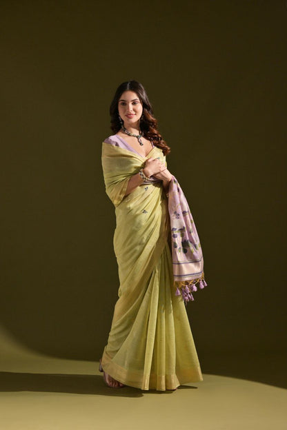 Olive Traditional Muga Cotton Saree