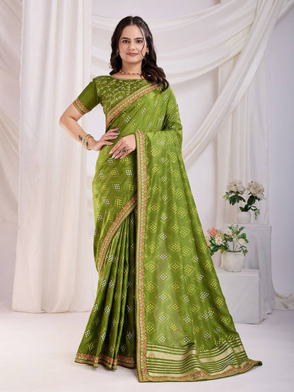 Olive Wedding Wear Vichitra Silk Saree
