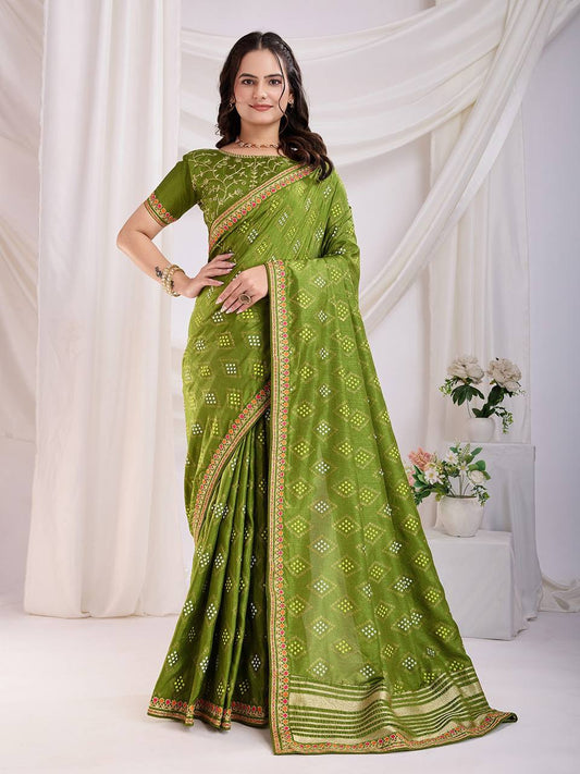 Olive Wedding Wear Vichitra Silk Saree
