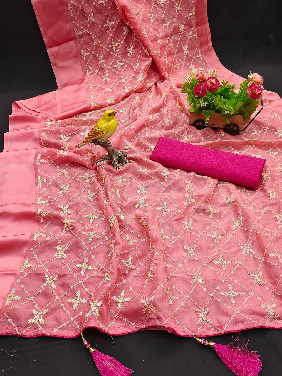 Onion Party Wear Satin Georgette Saree