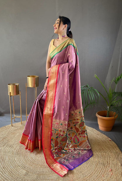 Onion Pink Traditional Marathi Paithani Saree