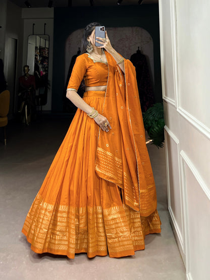 Orange Designer Chanderi Lehenga Choli For Wedding