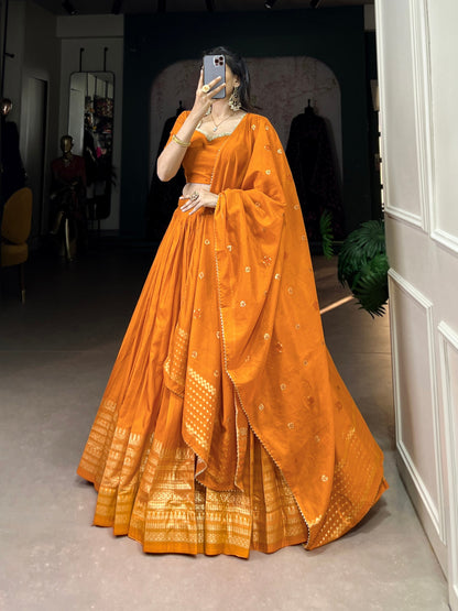Orange Designer Chanderi Lehenga Choli For Wedding