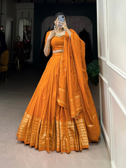Orange Designer Chanderi Lehenga Choli For Wedding