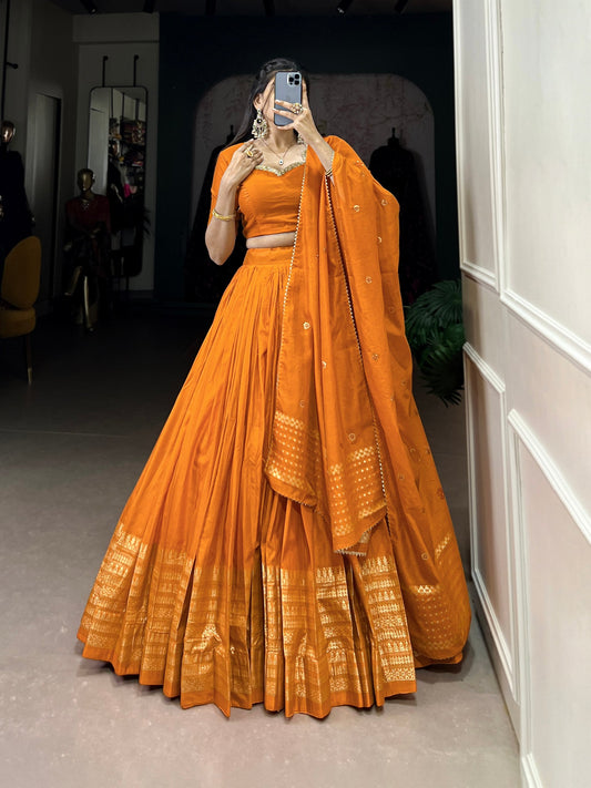 Orange Designer Chanderi Lehenga Choli For Wedding