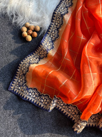 Orange Kota Doriya Zari Chex Saree