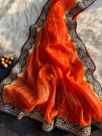 Orange Kota Doriya Zari Chex Saree