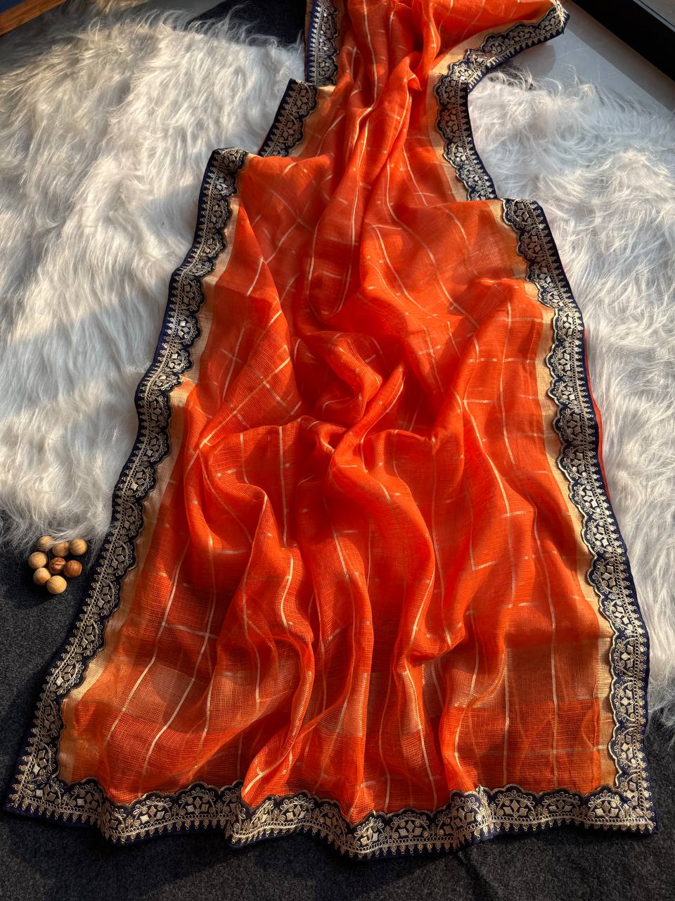 Orange Kota Doriya Zari Chex Saree