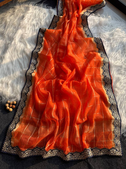 Orange Kota Doriya Zari Chex Saree