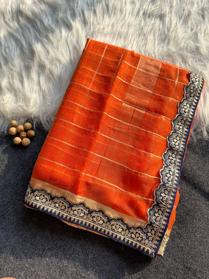 Orange Kota Doriya Zari Chex Saree