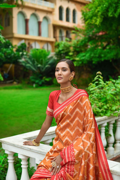 Orange Raw Silk Two Tone Weaving Saree