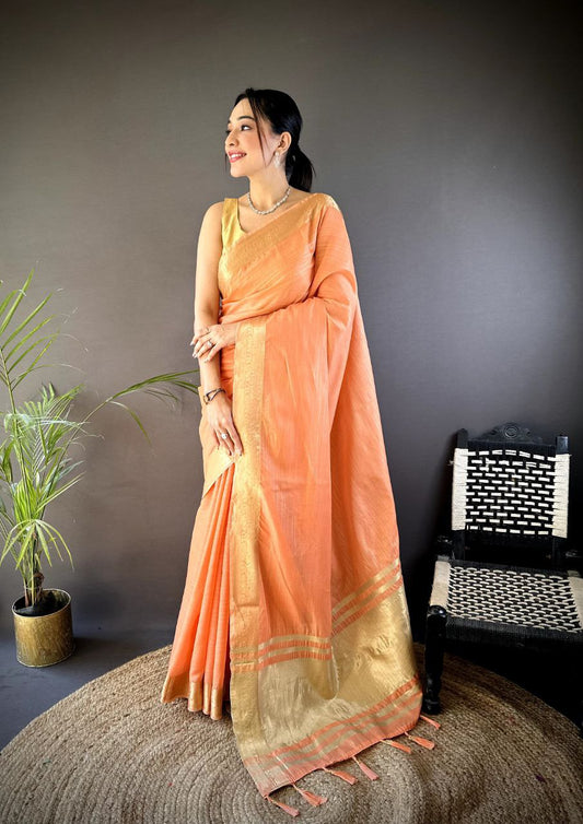Orange Traditional Cotton Saree
