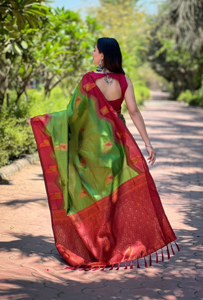 Parrot Green Kanjivaram Pattu Zari Silk Saree