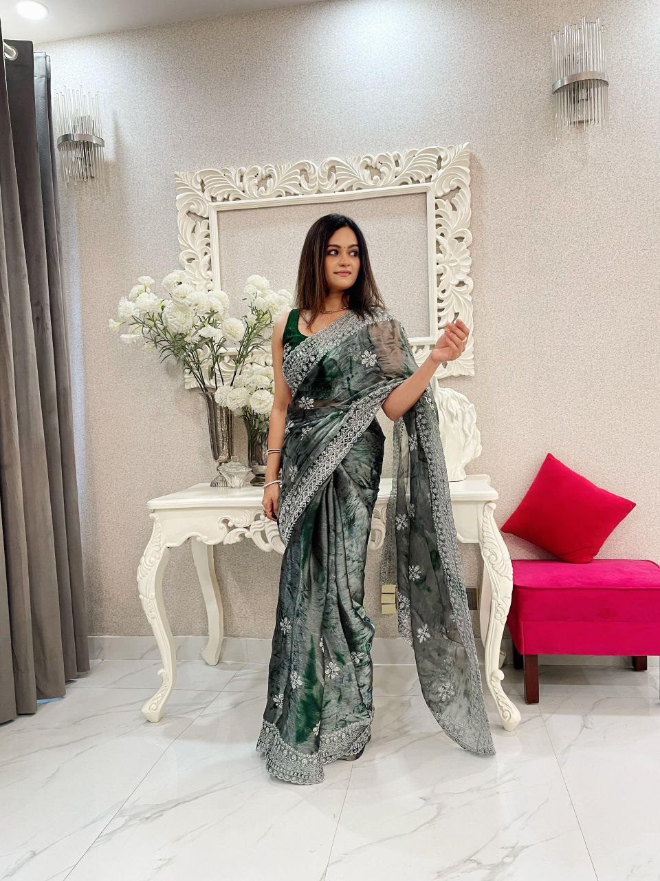 Party Wear Burberry Silk Saree