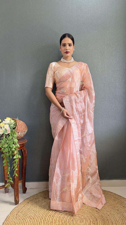 Peach Party Wear Burberry Silk Saree