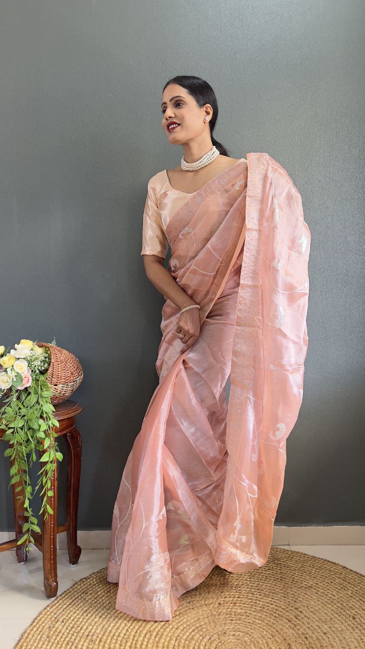 Peach Party Wear Burberry Silk Saree