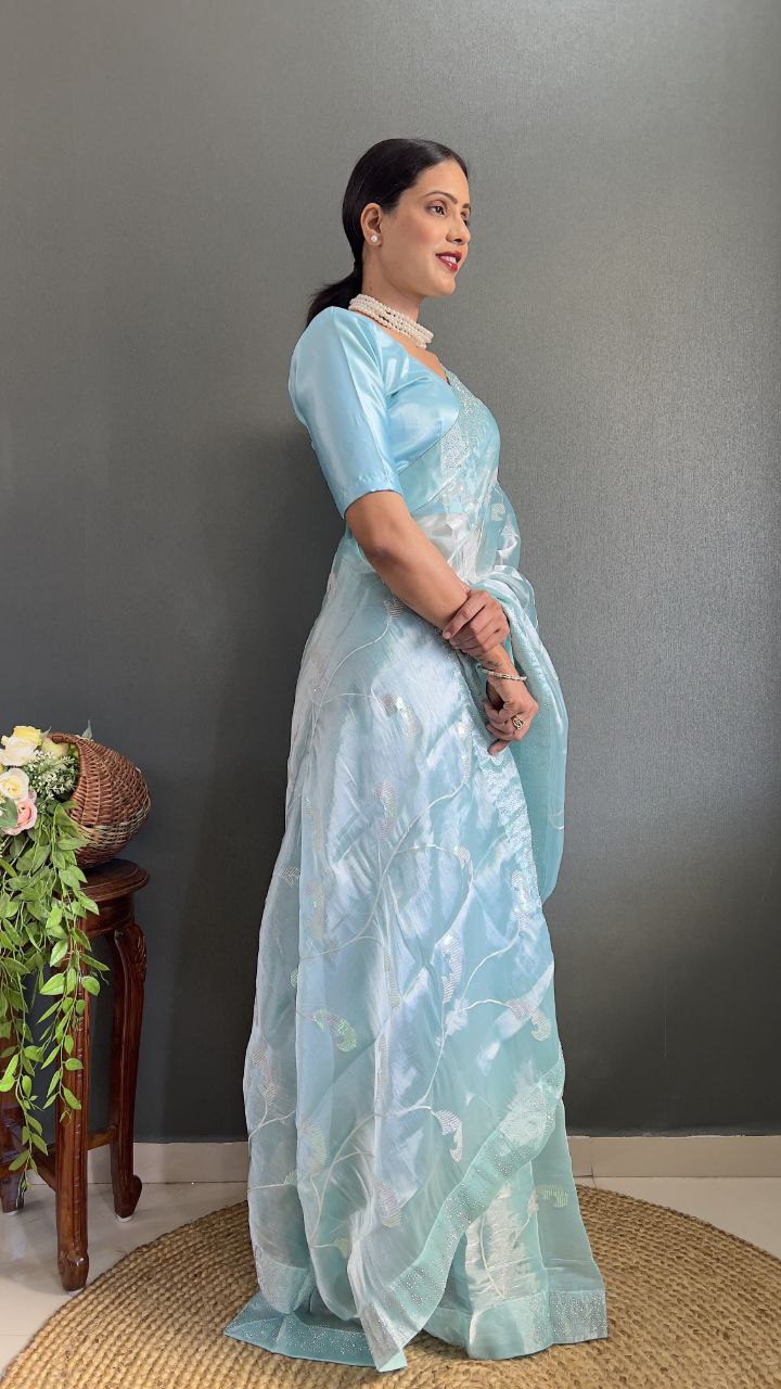 Sky Party Wear Burberry Silk Saree