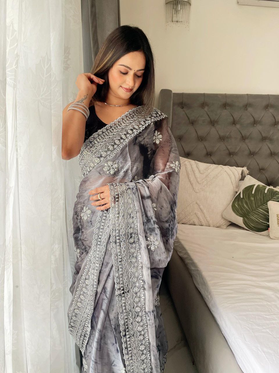 Black Party Wear Burberry Silk Saree