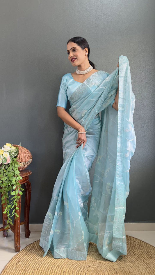 Sky Party Wear Burberry Silk Saree