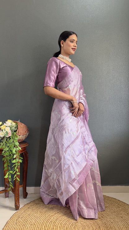 Lavender Party Wear Burberry Silk Saree