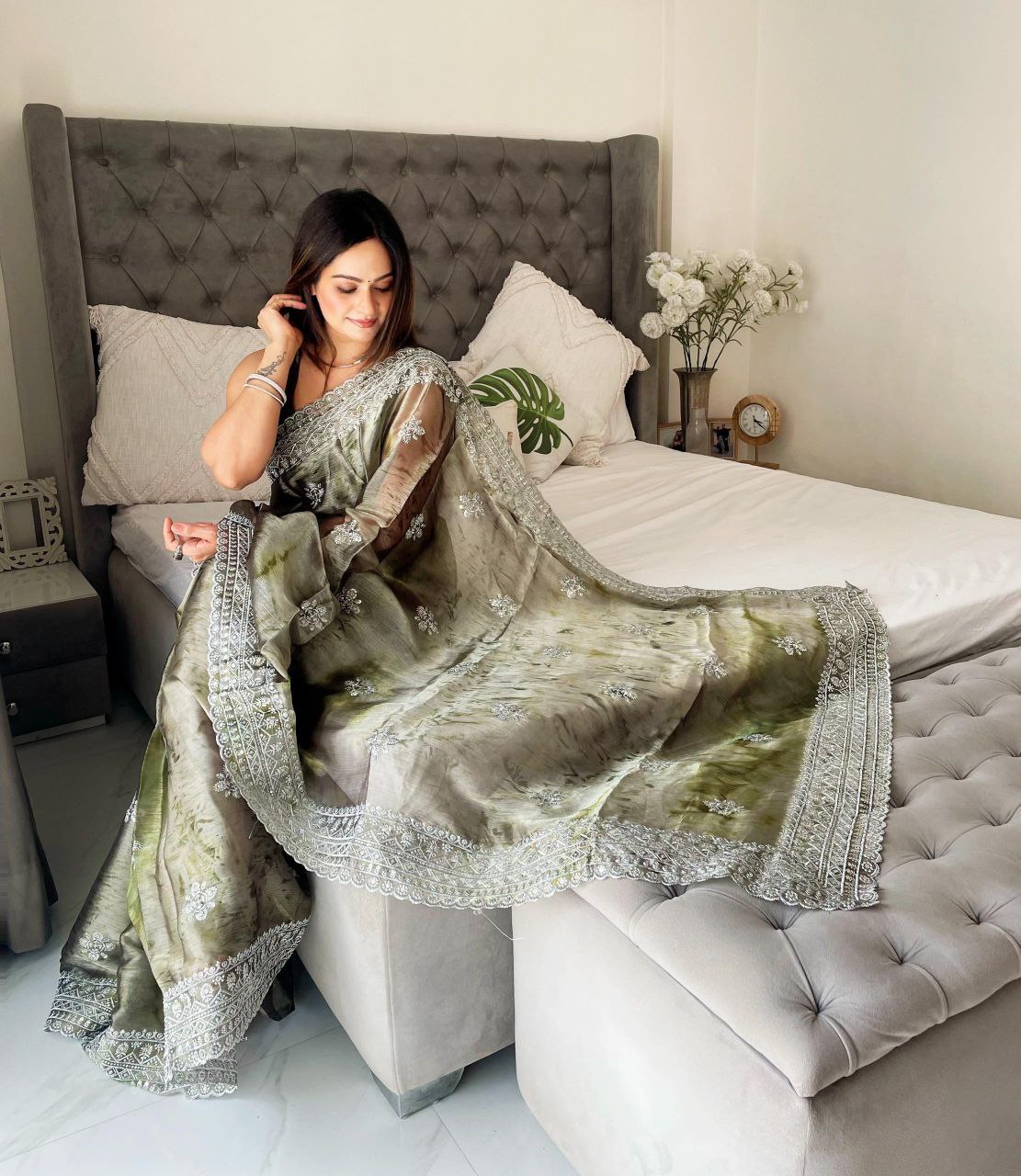 Party Wear Burberry Silk Saree