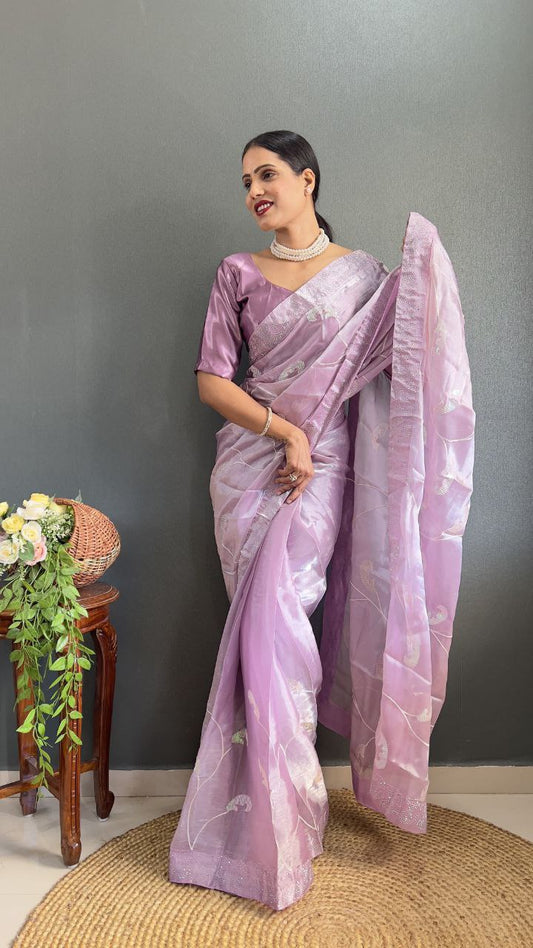 Lavender Party Wear Burberry Silk Saree