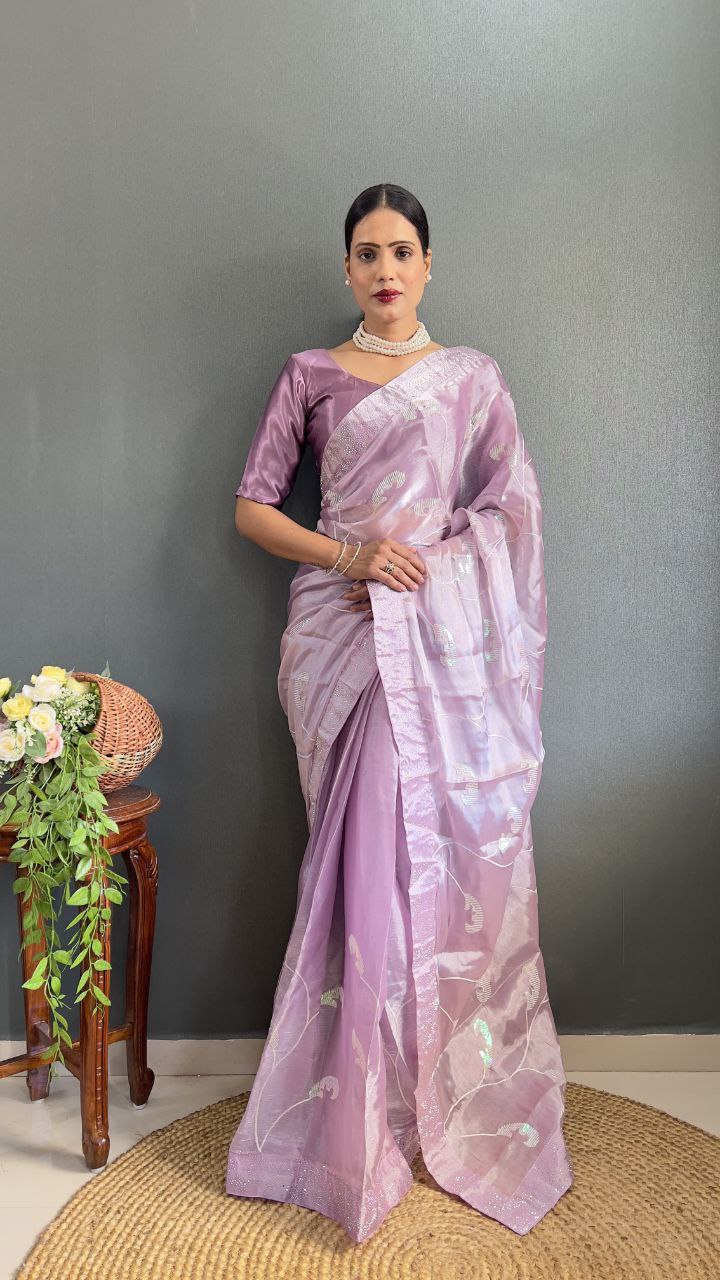 Lavender Party Wear Burberry Silk Saree