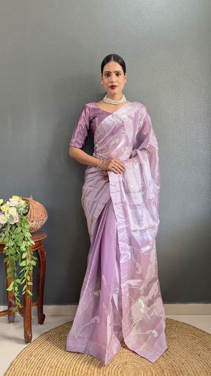 Lavender Party Wear Burberry Silk Saree