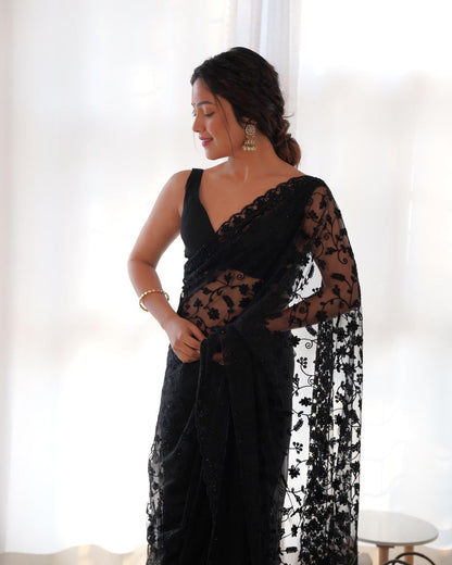 Black Party Wear Butterfly Net Saree