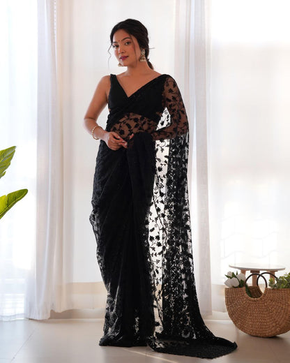 Black Party Wear Butterfly Net Saree