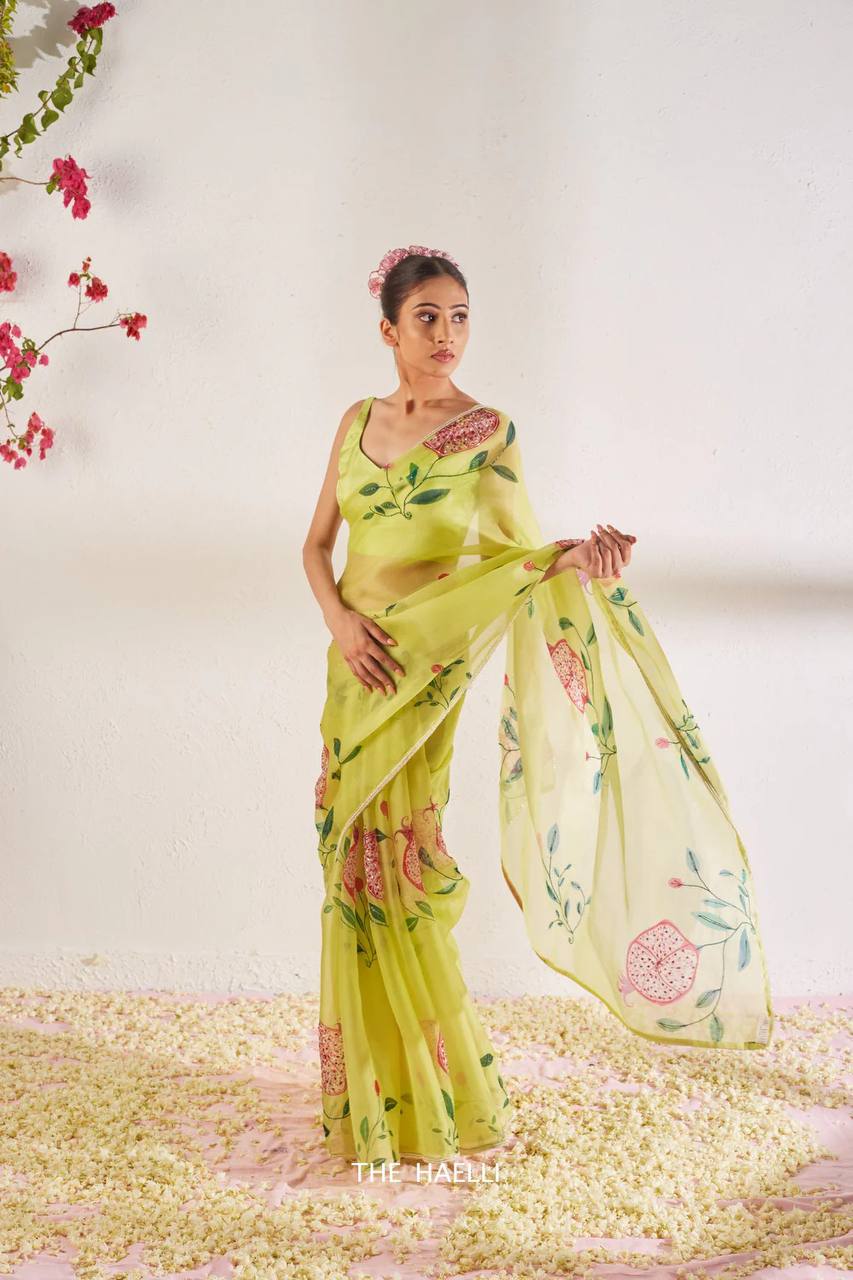 Party Wear Floral Organza Silk Saree