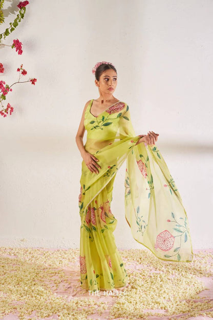 Party Wear Floral Organza Silk Saree