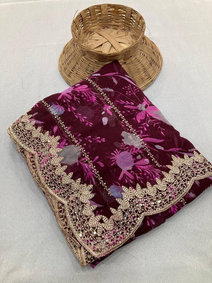 Party Wear Flower Print Digital Georgette Saree