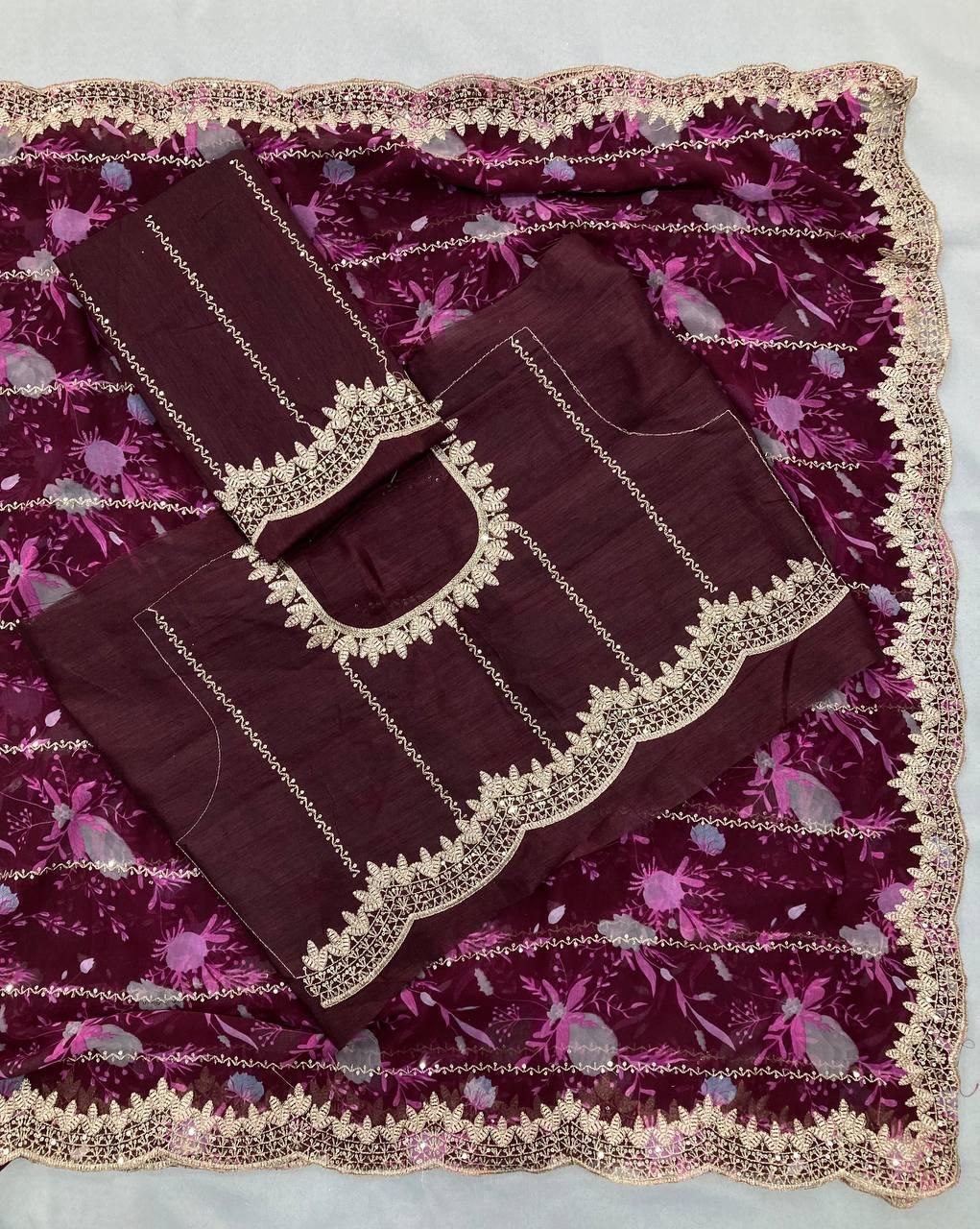 Party Wear Flower Print Digital Georgette Saree