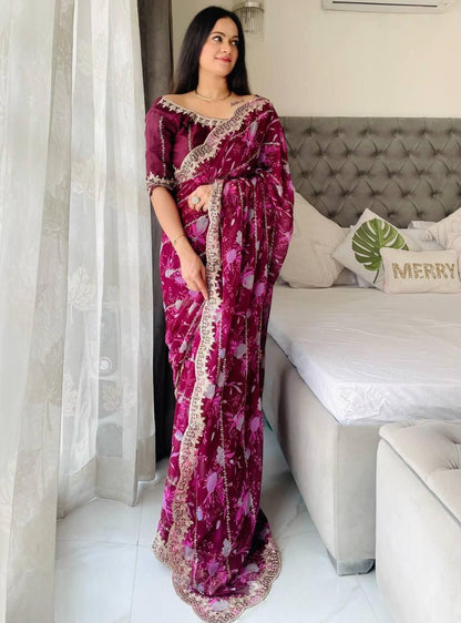 Party Wear Flower Print Digital Georgette Saree
