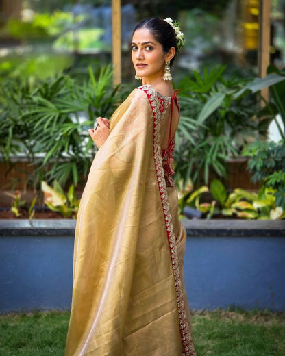 Party Wear Golden Tissue Silk Saree
