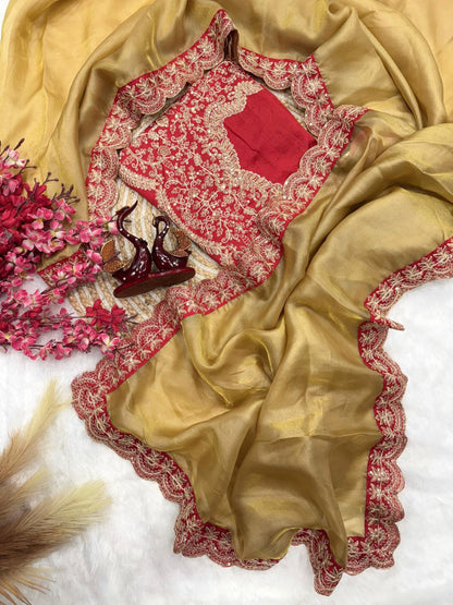 Party Wear Golden Tissue Silk Saree