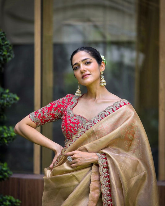 Party Wear Golden Tissue Silk Saree